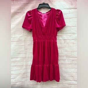 THML Anthropologie size S Somerset velvet pink ruffle dress holiday valentine